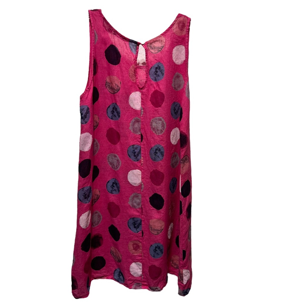 Made In Italy Polka Dot Print 100% Linen Lagenlook Shift Dress Size Small - Picture 8 of 14